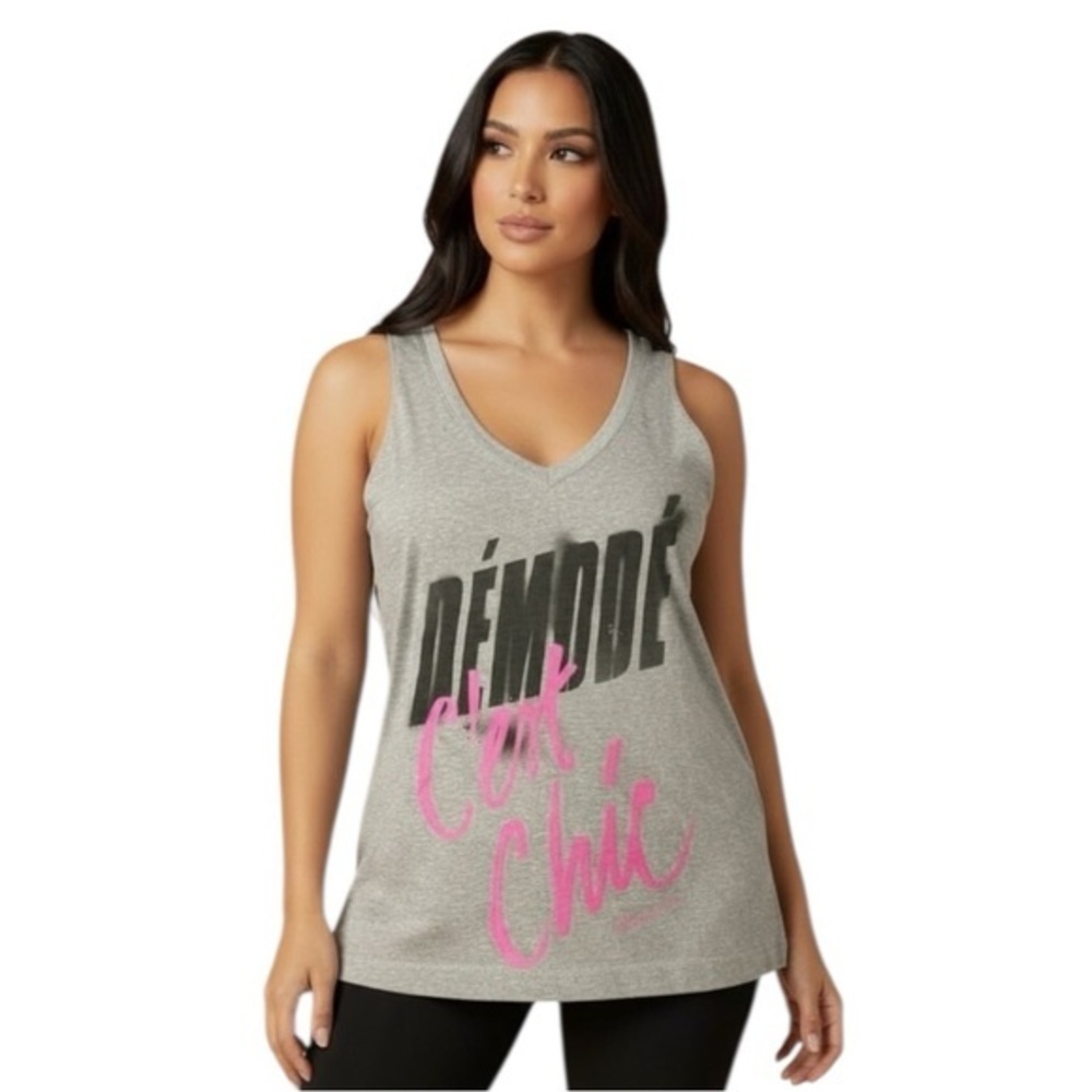 Fiorucci Grey V-Neck Tank Top DÉMODÉ C’est Chic Graphic XS NWT💕